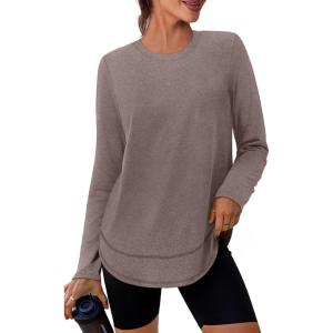 XIEERDUO Women’s Workout Tops Long Sleeve Quick Dry UPF 50+ Sun Protection Shirts for Hiking Running S-3XL(16 Brown)