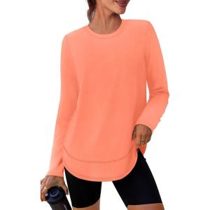 XIEERDUO Women’s Workout Tops Long Sleeve Quick Dry UPF 50+ Sun Protection Shirts for Hiking Running S-3XL(20 Light Orange)