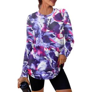 XIEERDUO Women’s Workout Tops Long Sleeve Quick Dry UPF 50+ Sun Protection Shirts for Hiking Running S-3XL(21 Tie Dye Purple Floral)