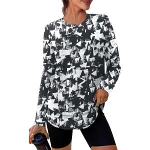 XIEERDUO Women’s Workout Tops Long Sleeve Quick Dry UPF 50+ Sun Protection Shirts for Hiking Running S-3XL(22 Black White Floral)