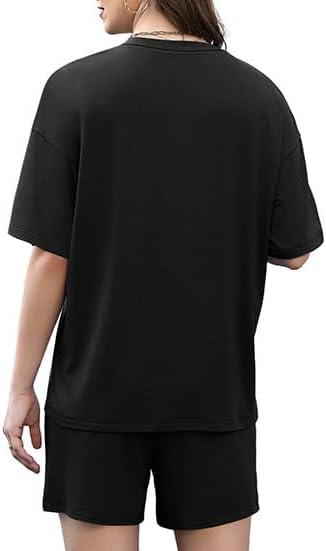 imageXIEERDUO Lounge Sets for Women Shorts Lightweight Summer Pajamas Set Sleepwear 2 Piece Sets Airport Vacation OutfitsBlack