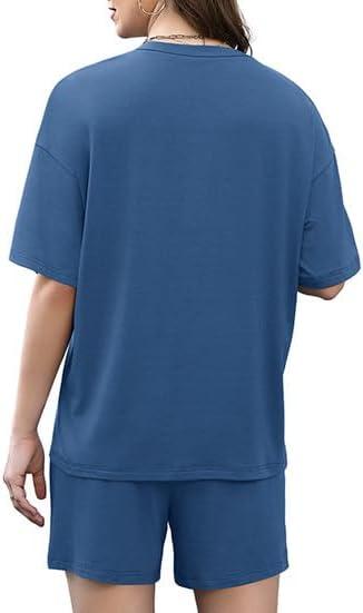 imageXIEERDUO Lounge Sets for Women Shorts Lightweight Summer Pajamas Set Sleepwear 2 Piece Sets Airport Vacation OutfitsBlue