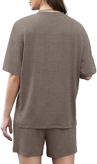 imageXIEERDUO Lounge Sets for Women Shorts Lightweight Summer Pajamas Set Sleepwear 2 Piece Sets Airport Vacation OutfitsCoffee