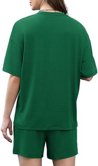 imageXIEERDUO Lounge Sets for Women Shorts Lightweight Summer Pajamas Set Sleepwear 2 Piece Sets Airport Vacation OutfitsGreen