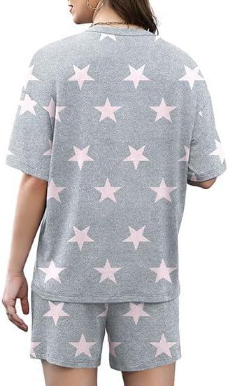 imageXIEERDUO Lounge Sets for Women Shorts Lightweight Summer Pajamas Set Sleepwear 2 Piece Sets Airport Vacation OutfitsGrey Star