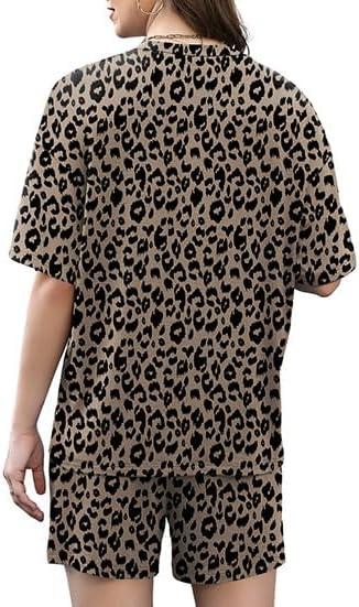 imageXIEERDUO Lounge Sets for Women Shorts Lightweight Summer Pajamas Set Sleepwear 2 Piece Sets Airport Vacation OutfitsLeopard