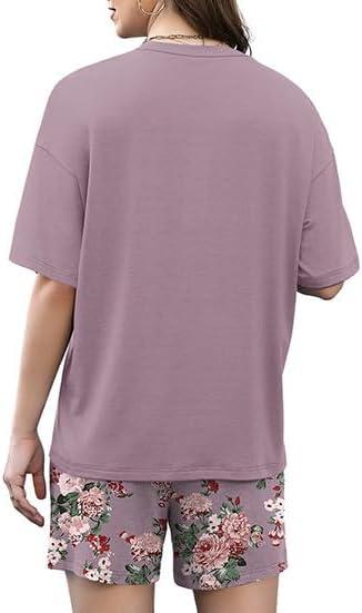 imageXIEERDUO Lounge Sets for Women Shorts Lightweight Summer Pajamas Set Sleepwear 2 Piece Sets Airport Vacation OutfitsMauve Floral