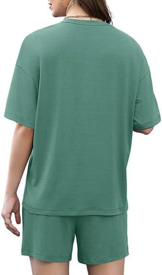 imageXIEERDUO Lounge Sets for Women Shorts Lightweight Summer Pajamas Set Sleepwear 2 Piece Sets Airport Vacation OutfitsPea Green