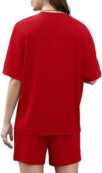 imageXIEERDUO Lounge Sets for Women Shorts Lightweight Summer Pajamas Set Sleepwear 2 Piece Sets Airport Vacation OutfitsRed