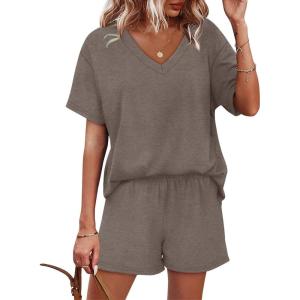 XIEERDUO Lounge Sets for Women Shorts Lightweight Summer Pajamas Set Sleepwear 2 Piece Sets Airport Vacation Outfits(Coffee)