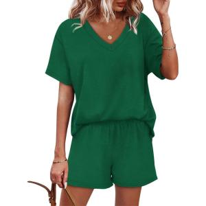 XIEERDUO Lounge Sets for Women Shorts Lightweight Summer Pajamas Set Sleepwear 2 Piece Sets Airport Vacation Outfits(Green)