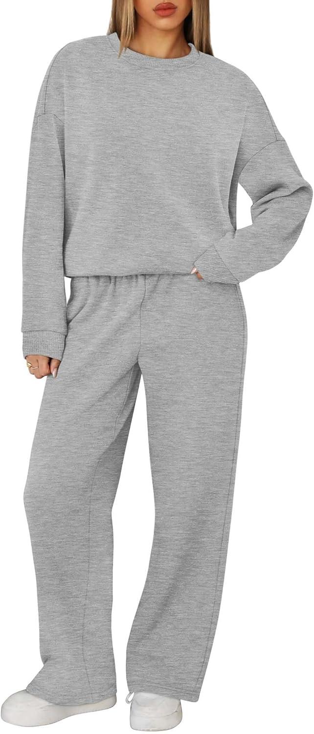 imageXIEERDUO Sweatsuits Women 2 Piece Outfit Matching Lounge Sets Fall Outfits 2025 Winter Clothing Airport Outfits Fall Fashion Must Haves Track Suits Light Grey M