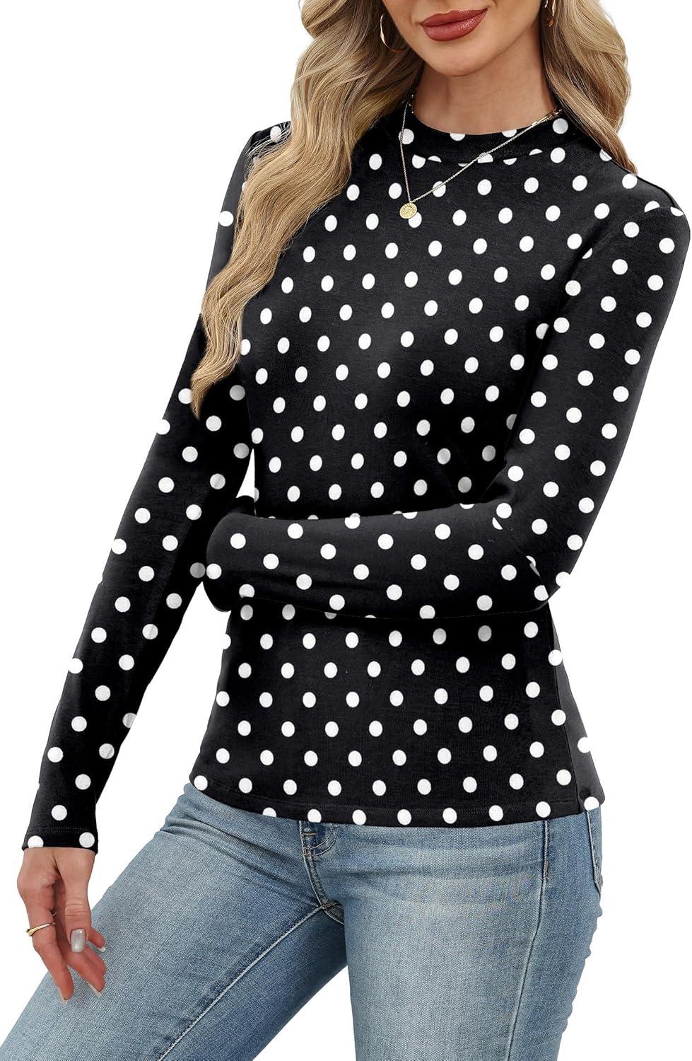 imageXIEERDUO Womens Long Sleeve Thermal Shirt Fleece Mock Neck Tops 2025 Fashion Slim FitFdots