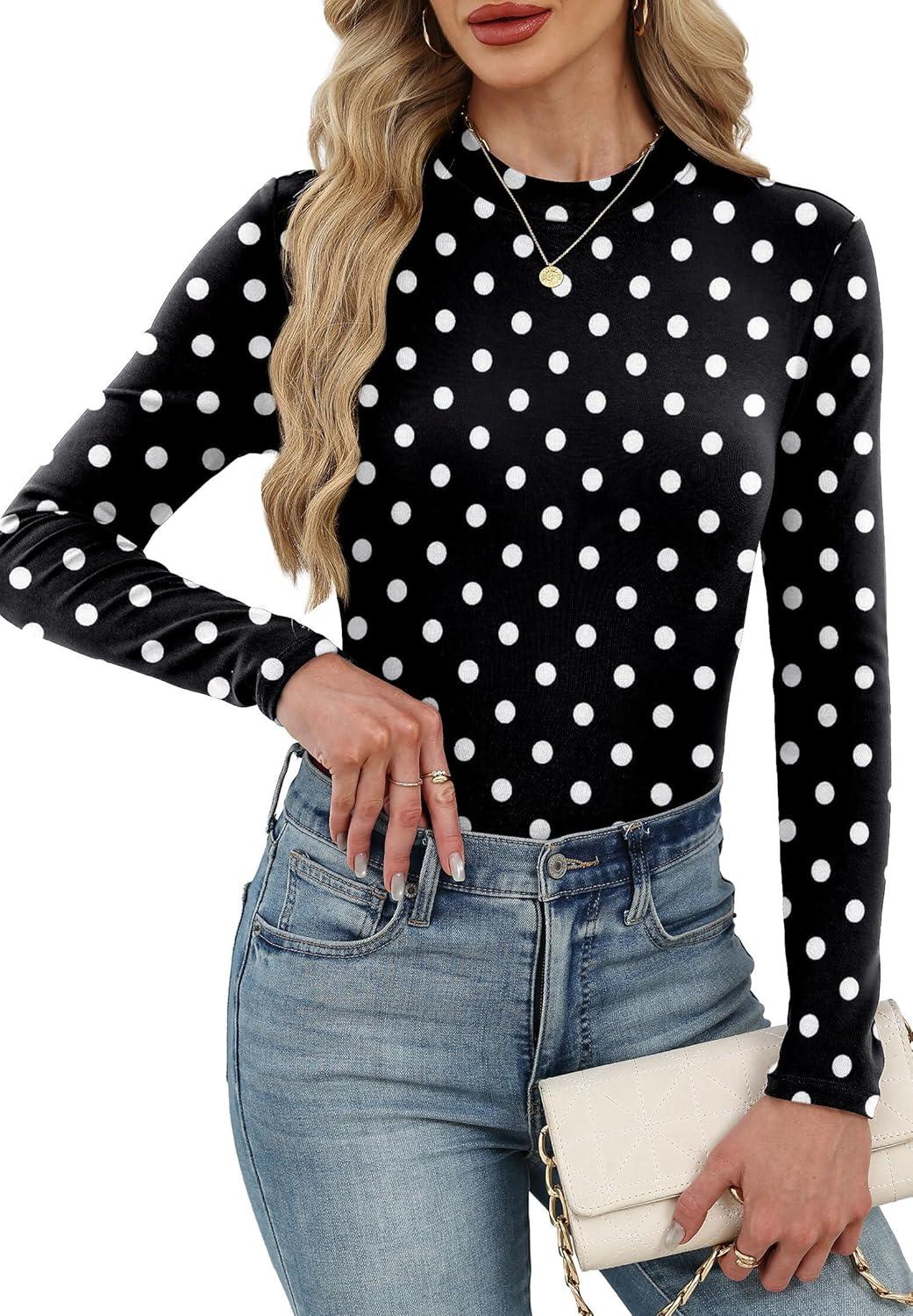 imageXIEERDUO Womens Long Sleeve Thermal Shirt Fleece Mock Neck Tops 2025 Fashion Slim FitFdots