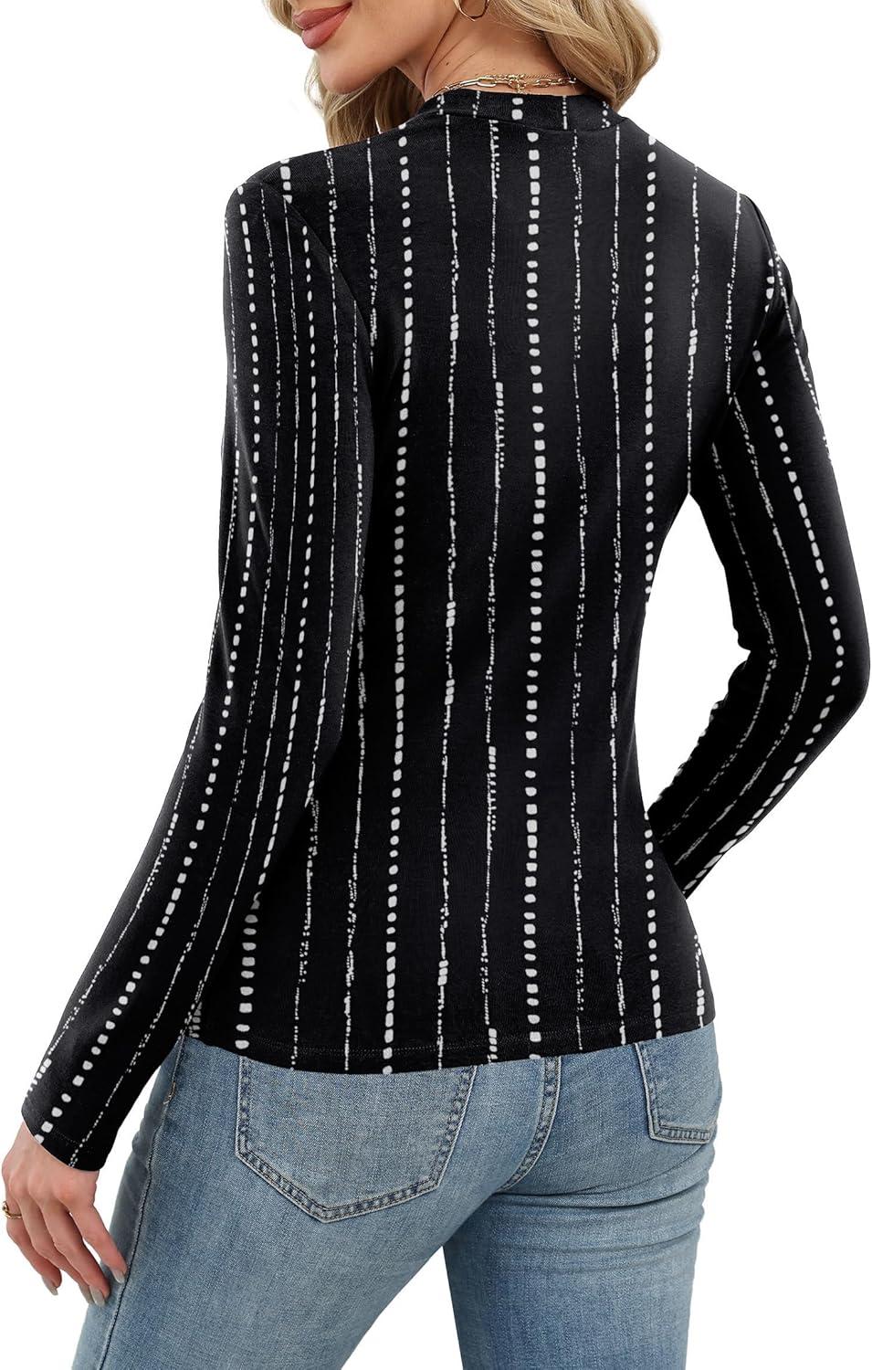 imageXIEERDUO Womens Long Sleeve Thermal Shirt Fleece Mock Neck Tops 2025 Fashion Slim FitFstripe B