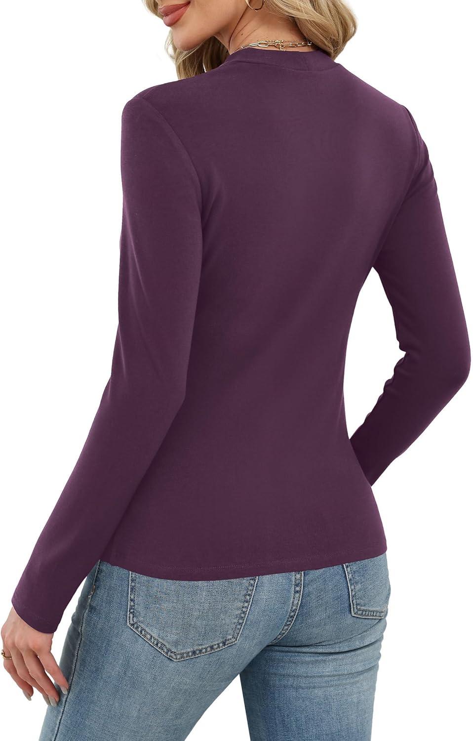 imageXIEERDUO Womens Long Sleeve Thermal Shirt Fleece Mock Neck Tops 2025 Fashion Slim FitPurple