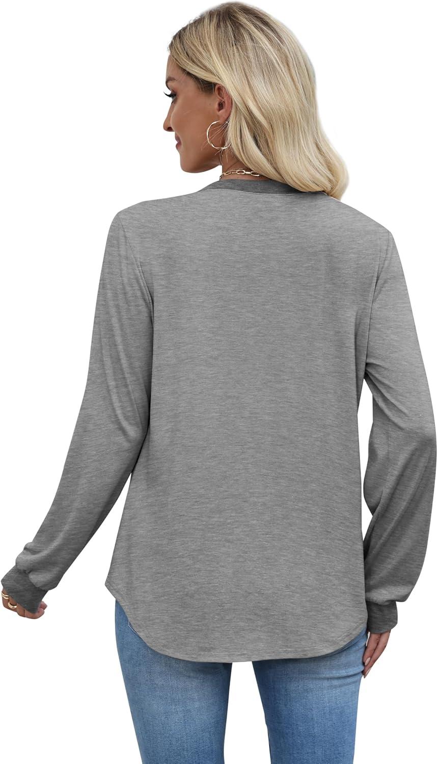 imageXIEERDUO Womens Long Sleeve Tops Color Block Casual Crewneck Tops Tshirt Basic Tee Fall Fashion Clothes Trendy OutfitsGrey
