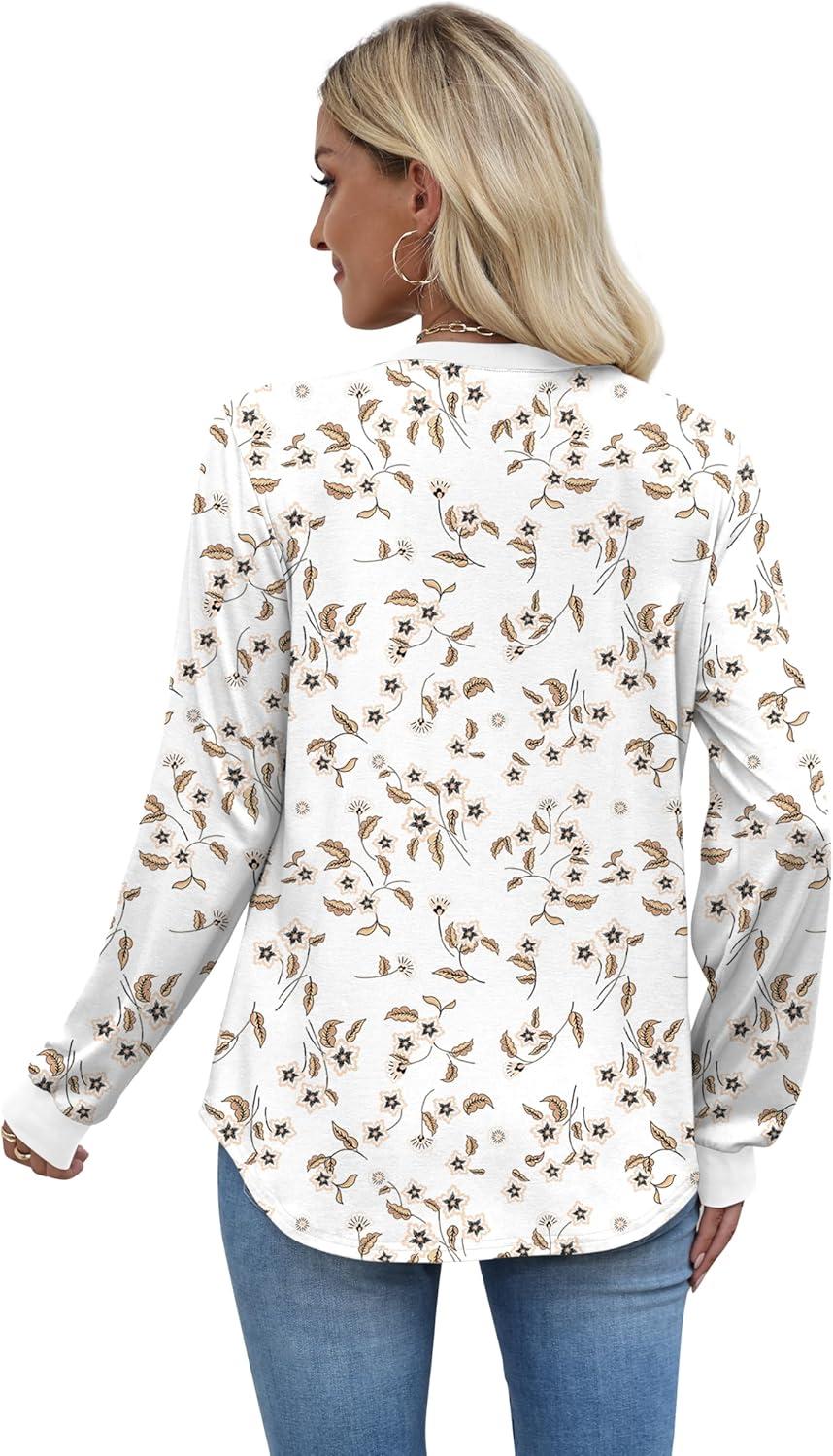imageXIEERDUO Womens Long Sleeve Tops Color Block Casual Crewneck Tops Tshirt Basic Tee Fall Fashion Clothes Trendy OutfitsPatternedwhite Floral