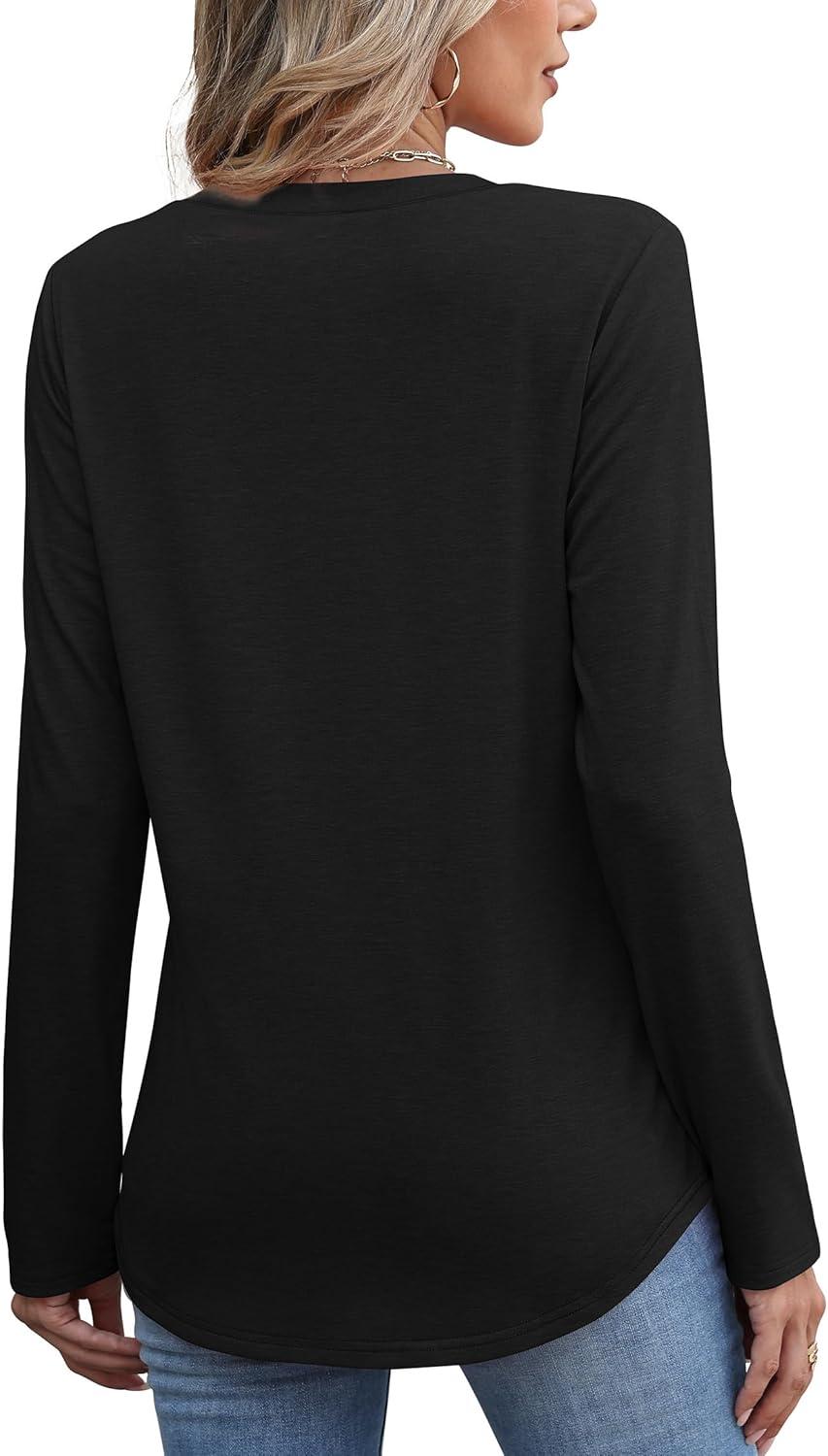 imageXIEERDUO Womens Pleated Tunic Tops Fall Long Sleeve Blouses Fashion Curved Hem Shirts Dressy Casual S3XLA Black