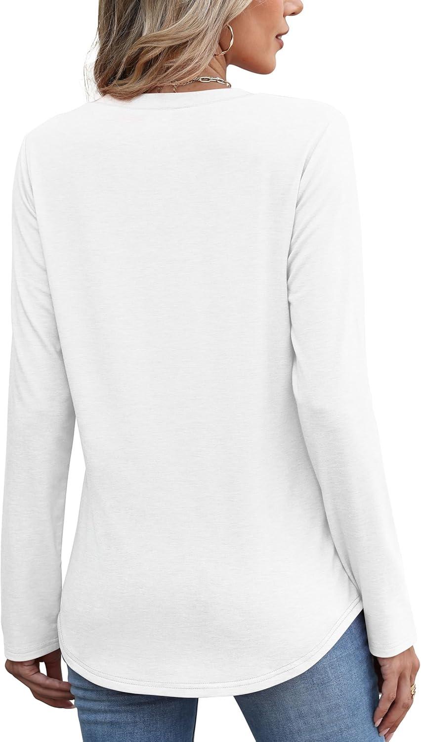 imageXIEERDUO Womens Pleated Tunic Tops Fall Long Sleeve Blouses Fashion Curved Hem Shirts Dressy Casual S3XLA White
