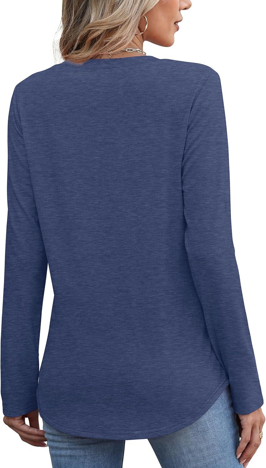 imageXIEERDUO Womens Pleated Tunic Tops Fall Long Sleeve Blouses Fashion Curved Hem Shirts Dressy Casual S3XLBlue