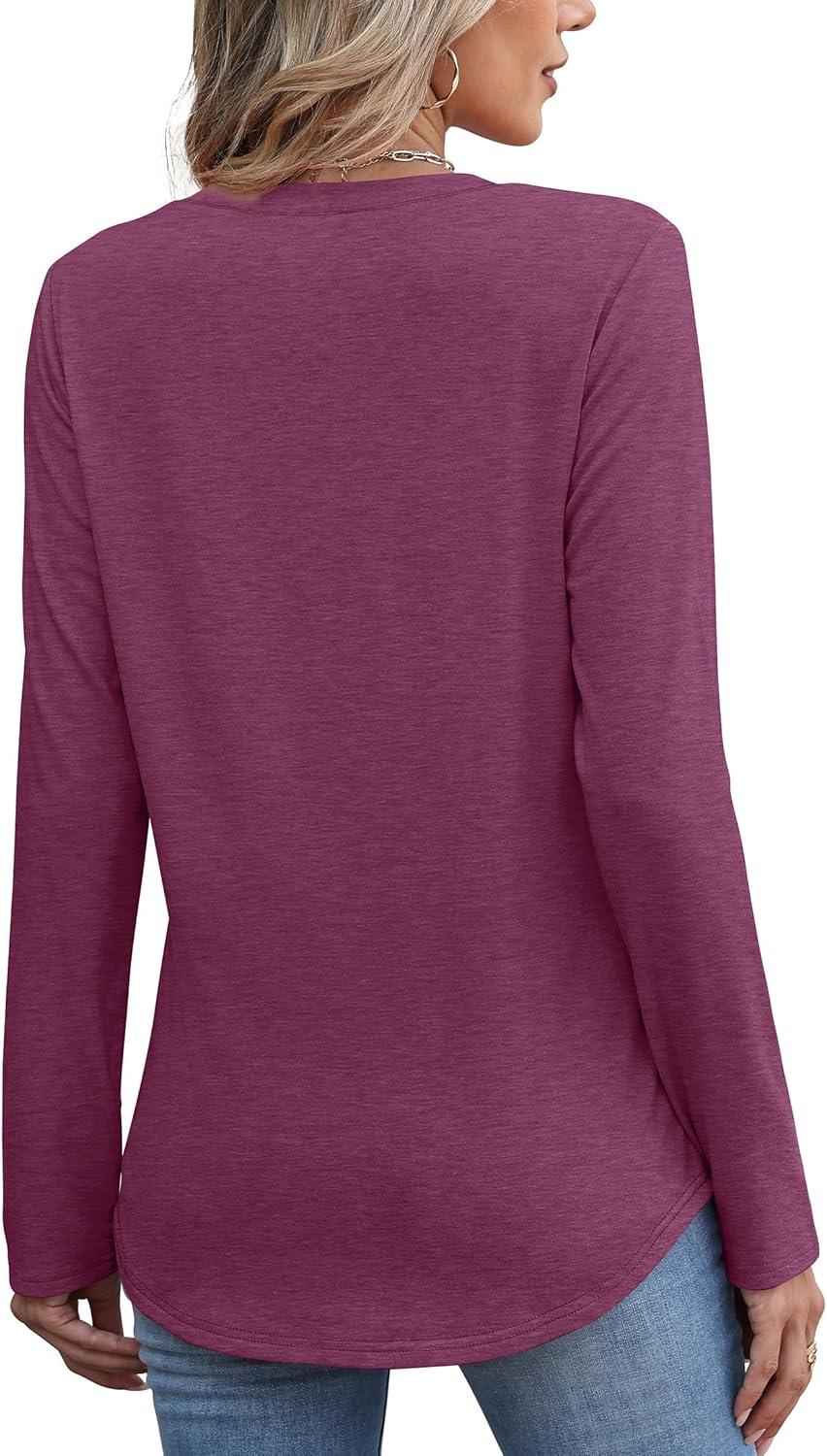 imageXIEERDUO Womens Pleated Tunic Tops Fall Long Sleeve Blouses Fashion Curved Hem Shirts Dressy Casual S3XLDark Purple