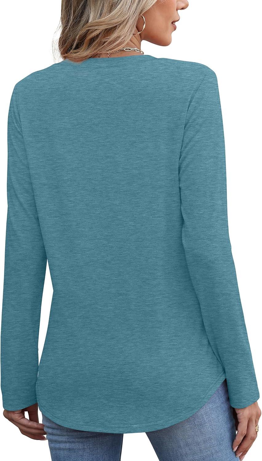 imageXIEERDUO Womens Pleated Tunic Tops Fall Long Sleeve Blouses Fashion Curved Hem Shirts Dressy Casual S3XLTurquoise