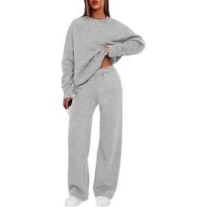 XIEERDUO Sweatsuits Women 2 Piece Outfit Matching Lounge Sets Fall Outfits 2025 Winter Clothing Airport Outfits Fall Fashion Must Haves Track Suits Light Grey M