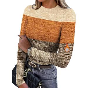 XIEERDUO Womens Long Sleeve Thermal Shirt Fleece Mock Neck Tops 2025 Fashion Slim Fit(F-color Block)