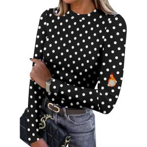XIEERDUO Womens Long Sleeve Thermal Shirt Fleece Mock Neck Tops 2025 Fashion Slim Fit(F-dots)