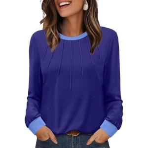 XIEERDUO Womens Long Sleeve Tops Color Block Casual Crewneck Tops Tshirt Basic Tee Fall Fashion Clothes Trendy Outfits(Dark Blue)
