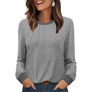 XIEERDUO Womens Long Sleeve Tops Color Block Casual Crewneck Tops Tshirt Basic Tee Fall Fashion Clothes Trendy Outfits(Grey)