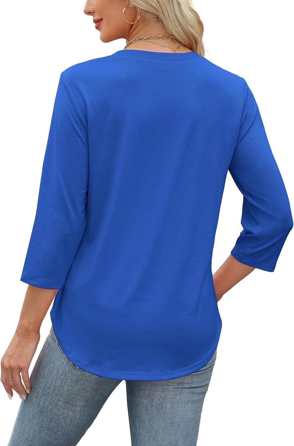 imageXIEERDUO Womens 34 Length Sleeve Tops Dressy Casual Blouses Crewneck TShirts Loose Curved Hem Tunic S3XLRoyal Blue