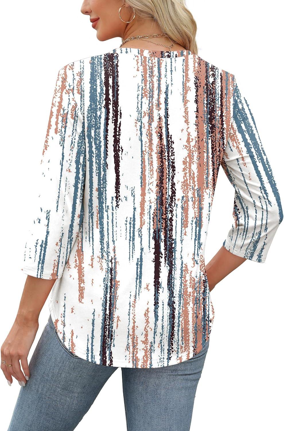 imageXIEERDUO Womens 34 Length Sleeve Tops Dressy Casual Blouses Crewneck TShirts Loose Curved Hem Tunic S3XLZ Tie Dye Multi