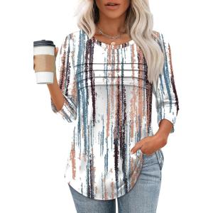 XIEERDUO Women’s 3/4 Length Sleeve Tops Dressy Casual Blouses Crewneck T-Shirts Loose Curved Hem Tunic S-3XL(Z Tie Dye Multi)