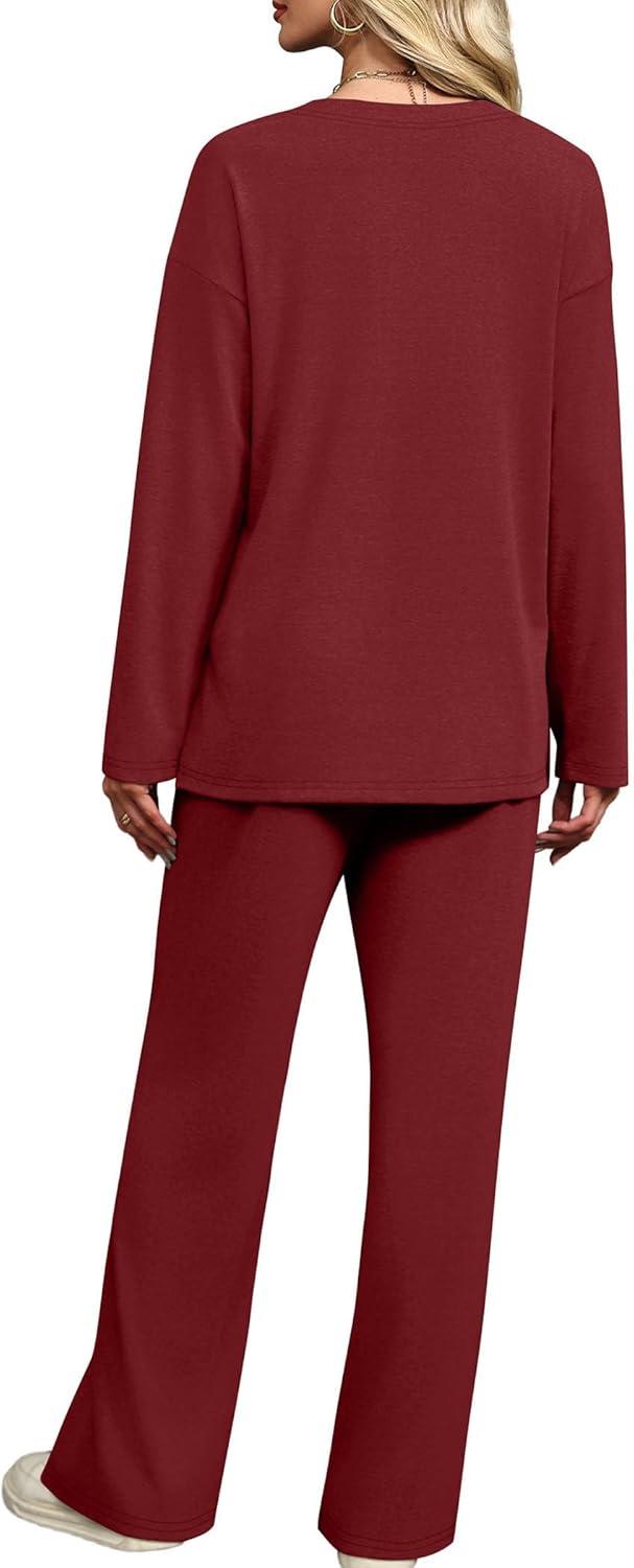 imageXIEERDUO Lounge Sets for Women 2 Piece V Neck Button Matching Sweatsuit Loungewear Fall Outfits Fashion Clothing PajamasRed