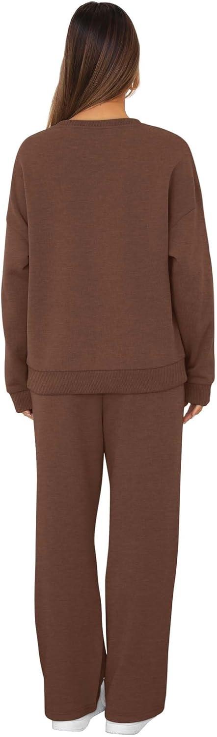 imageXIEERDUO Sweatsuits Women 2 Piece Outfit Matching Lounge Sets Fall Outfits 2025 Fashion Clothing Crewneck Track SuitsChocolate Brown