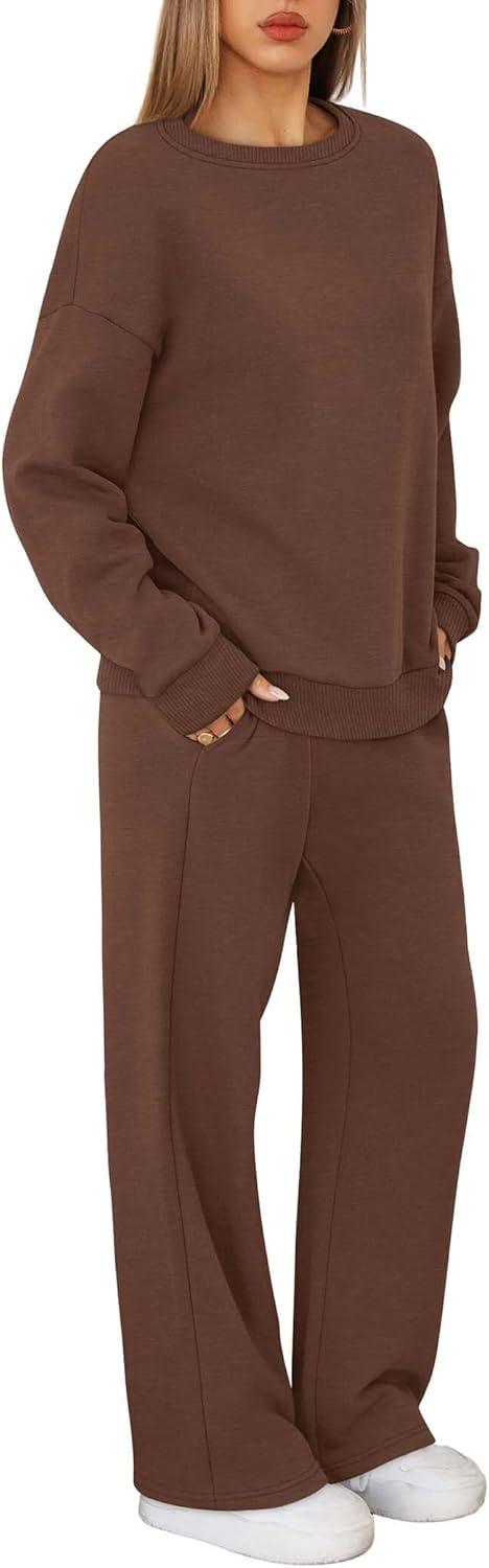 imageXIEERDUO Sweatsuits Women 2 Piece Outfit Matching Lounge Sets Fall Outfits 2025 Fashion Clothing Crewneck Track SuitsChocolate Brown