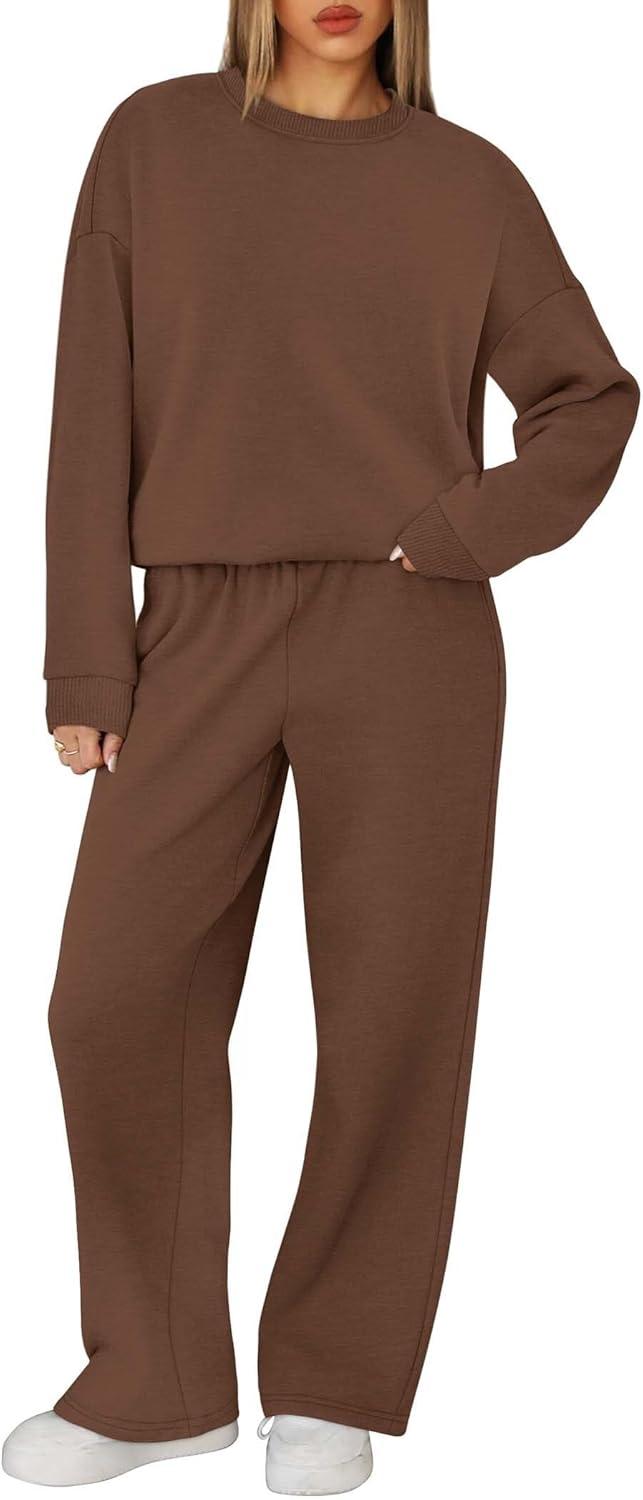 imageXIEERDUO Sweatsuits Women 2 Piece Outfit Matching Lounge Sets Fall Outfits 2025 Fashion Clothing Crewneck Track SuitsChocolate Brown