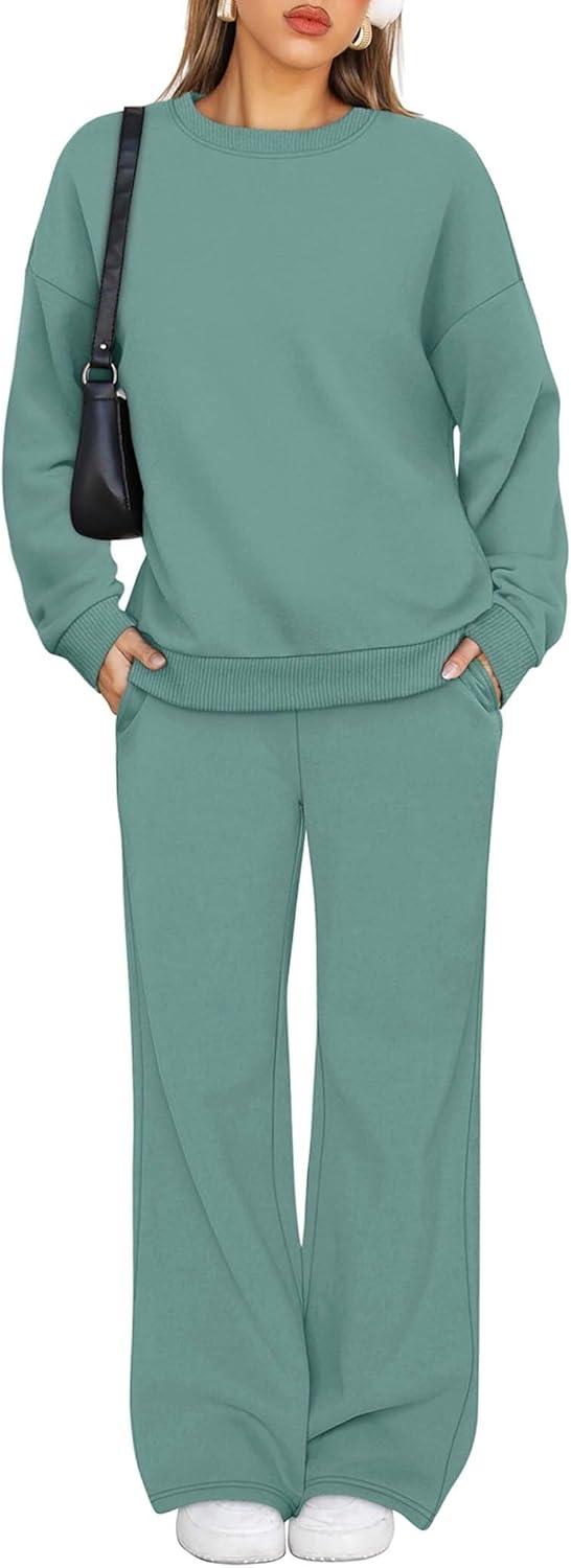 imageXIEERDUO Sweatsuits Women 2 Piece Outfit Matching Lounge Sets Fall Outfits 2025 Fashion Clothing Crewneck Track SuitsLake Blue