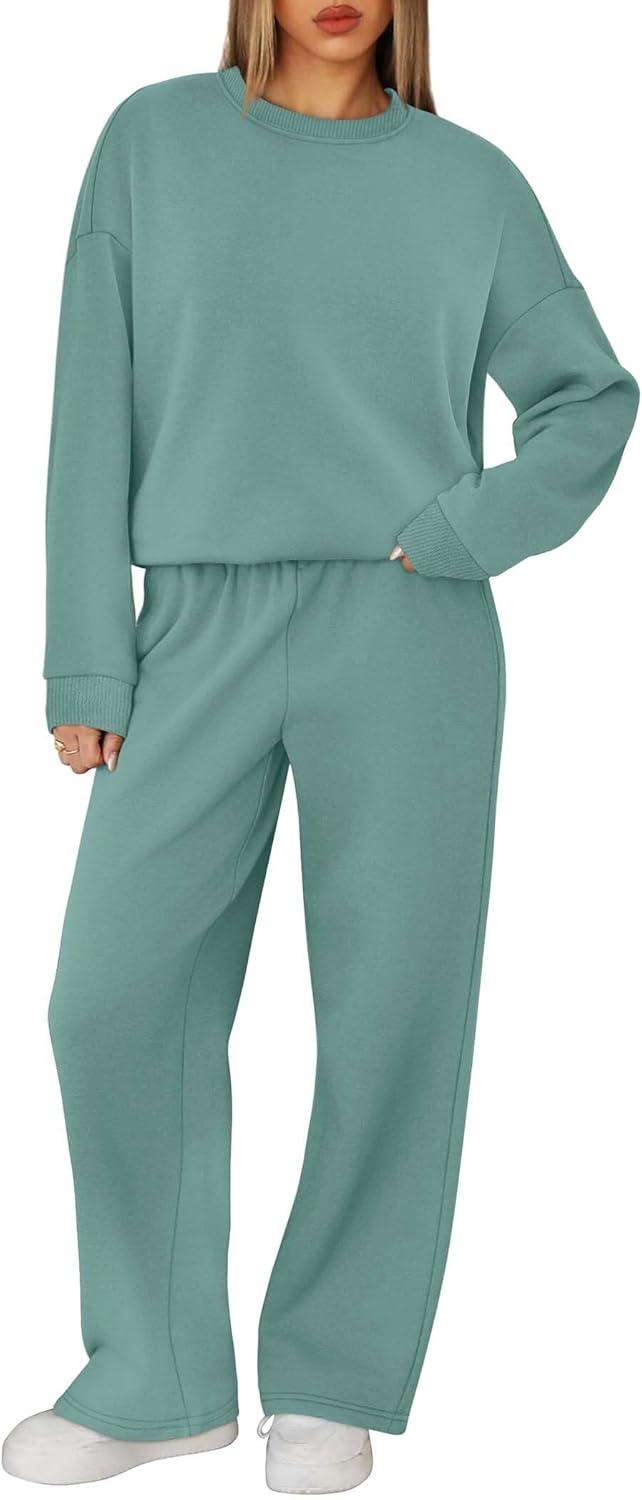 imageXIEERDUO Sweatsuits Women 2 Piece Outfit Matching Lounge Sets Fall Outfits 2025 Fashion Clothing Crewneck Track SuitsLake Blue