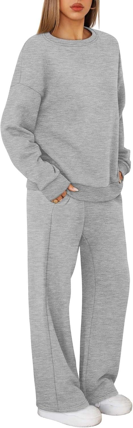 imageXIEERDUO Sweatsuits Women 2 Piece Outfit Matching Lounge Sets Fall Outfits 2025 Fashion Clothing Crewneck Track SuitsLight Grey