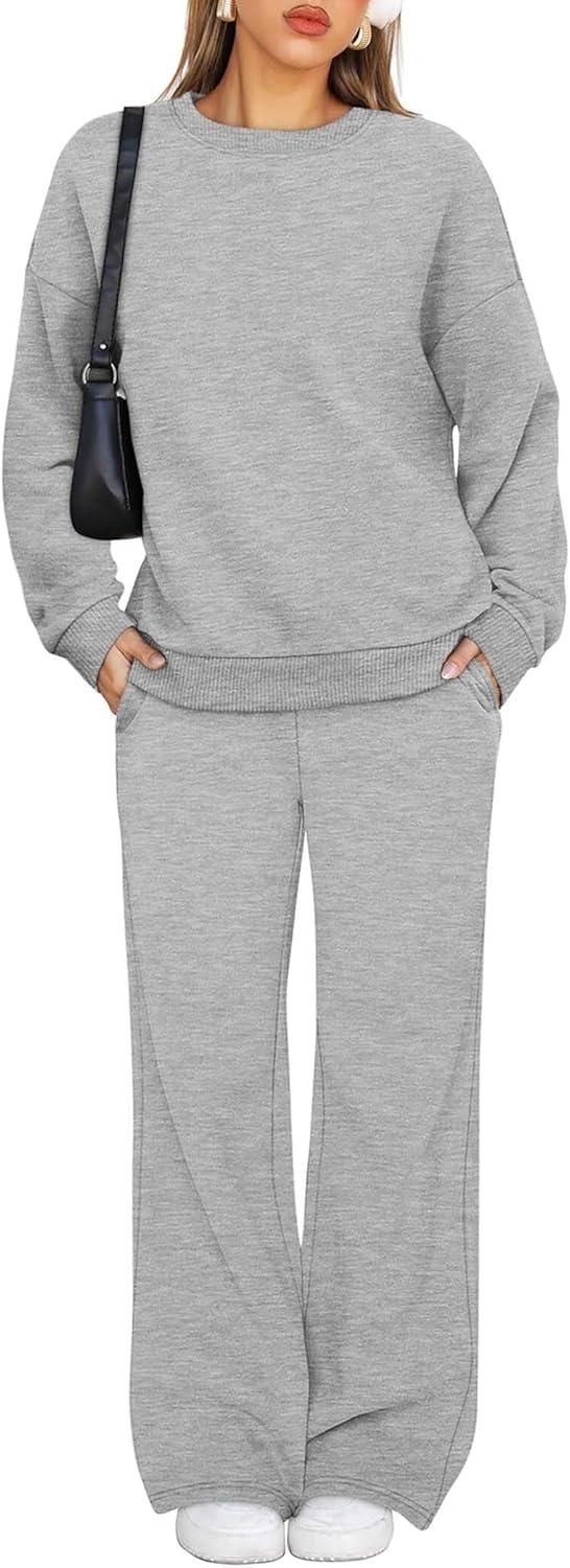 imageXIEERDUO Sweatsuits Women 2 Piece Outfit Matching Lounge Sets Fall Outfits 2025 Fashion Clothing Crewneck Track SuitsLight Grey