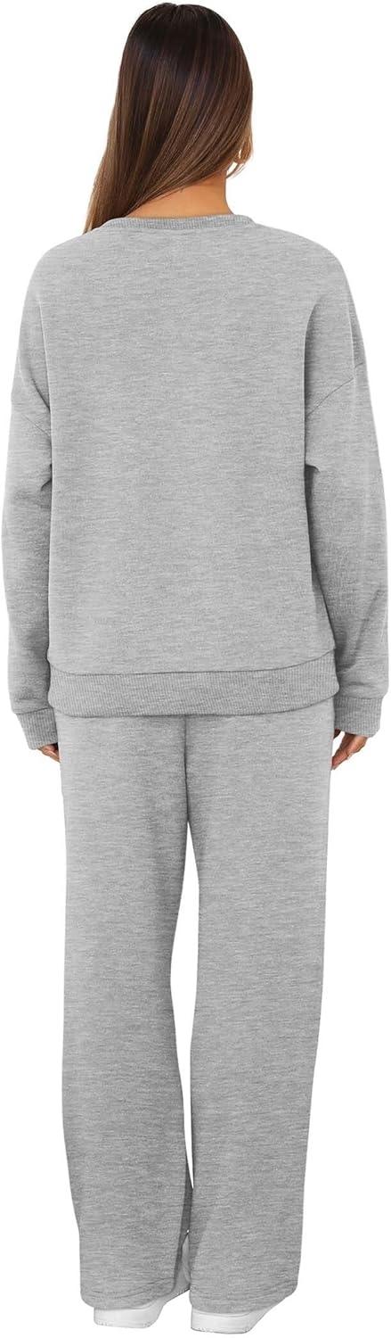 imageXIEERDUO Sweatsuits Women 2 Piece Outfit Matching Lounge Sets Fall Outfits 2025 Fashion Clothing Crewneck Track SuitsLight Grey