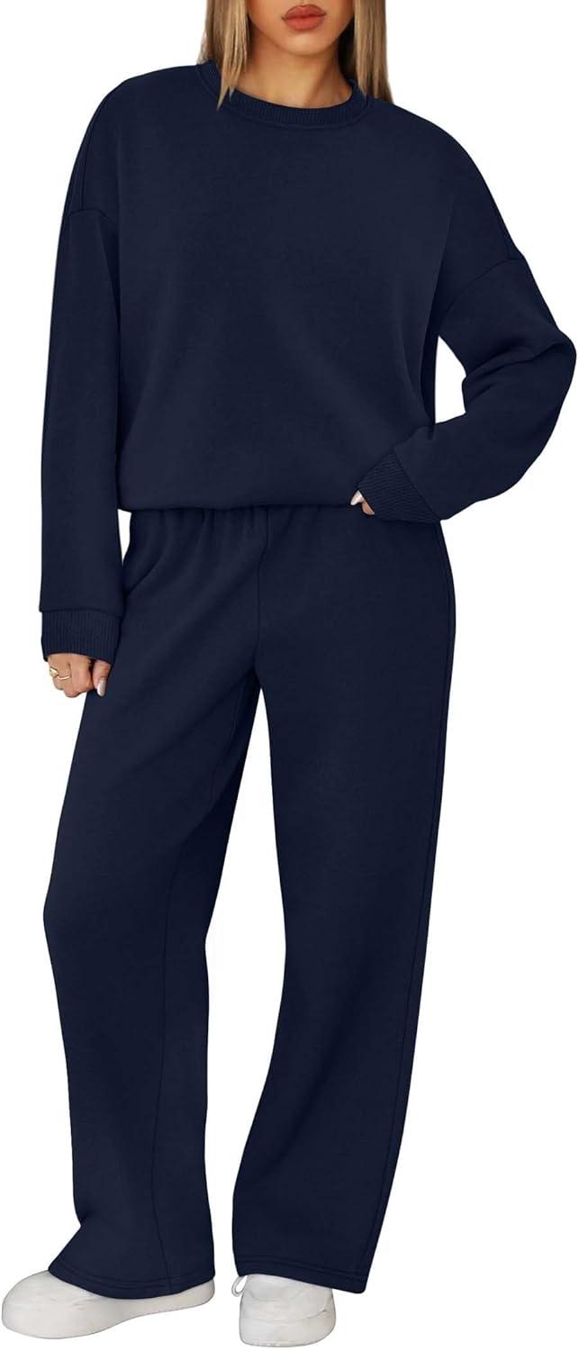 imageXIEERDUO Sweatsuits Women 2 Piece Outfit Matching Lounge Sets Fall Outfits 2025 Fashion Clothing Crewneck Track SuitsNavy Blue