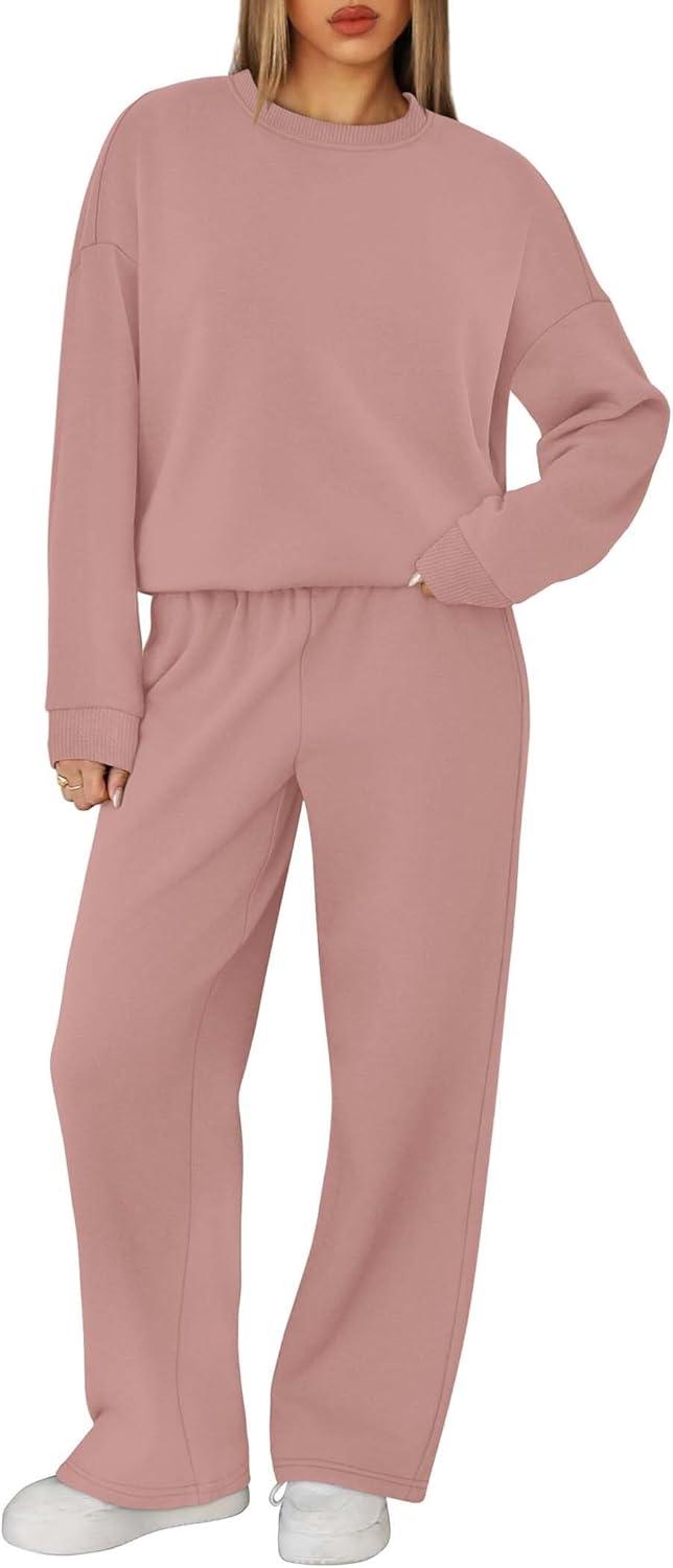 imageXIEERDUO Sweatsuits Women 2 Piece Outfit Matching Lounge Sets Fall Outfits 2025 Fashion Clothing Crewneck Track SuitsPink