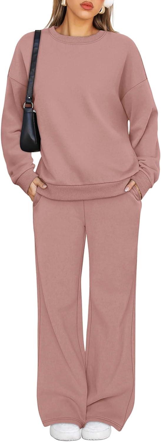 imageXIEERDUO Sweatsuits Women 2 Piece Outfit Matching Lounge Sets Fall Outfits 2025 Fashion Clothing Crewneck Track SuitsPink