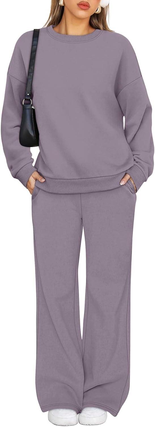 imageXIEERDUO Sweatsuits Women 2 Piece Outfit Matching Lounge Sets Fall Outfits 2025 Fashion Clothing Crewneck Track SuitsPurple