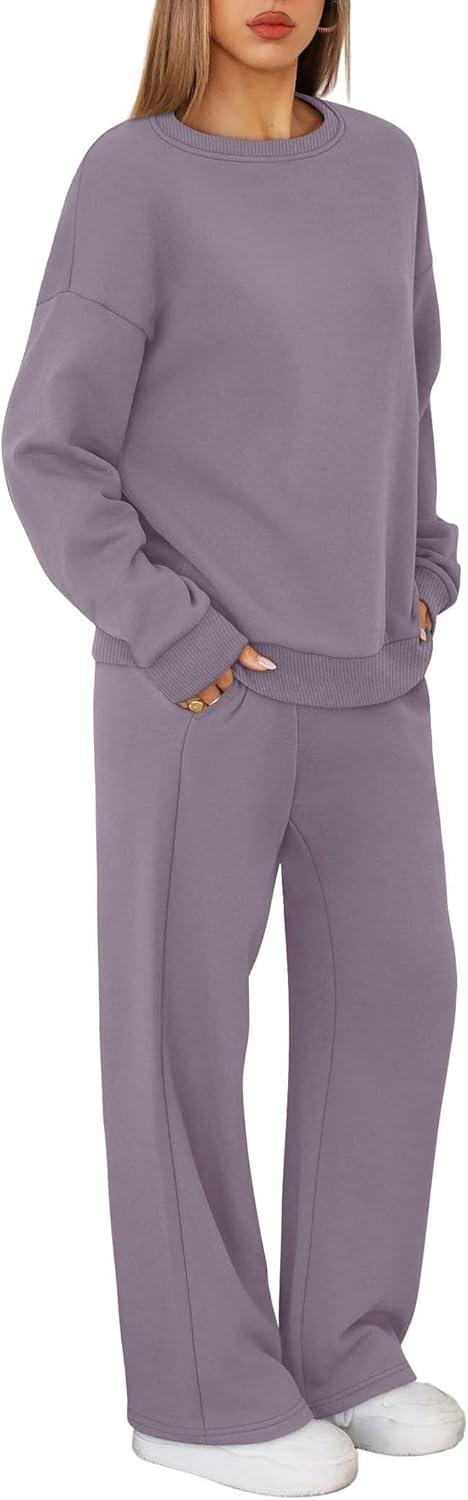 imageXIEERDUO Sweatsuits Women 2 Piece Outfit Matching Lounge Sets Fall Outfits 2025 Fashion Clothing Crewneck Track SuitsPurple