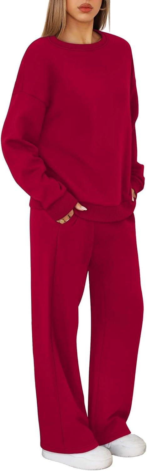 imageXIEERDUO Sweatsuits Women 2 Piece Outfit Matching Lounge Sets Fall Outfits 2025 Fashion Clothing Crewneck Track SuitsRed